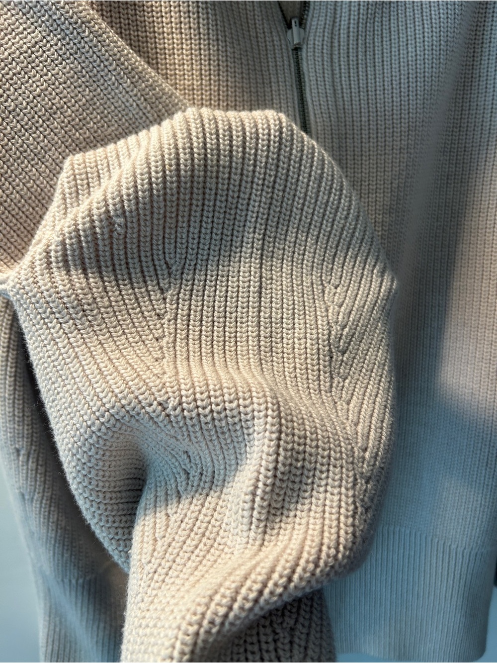 COS Cream Ribbed Funnel Neck Zip Front Sweater - Picture 9 of 11